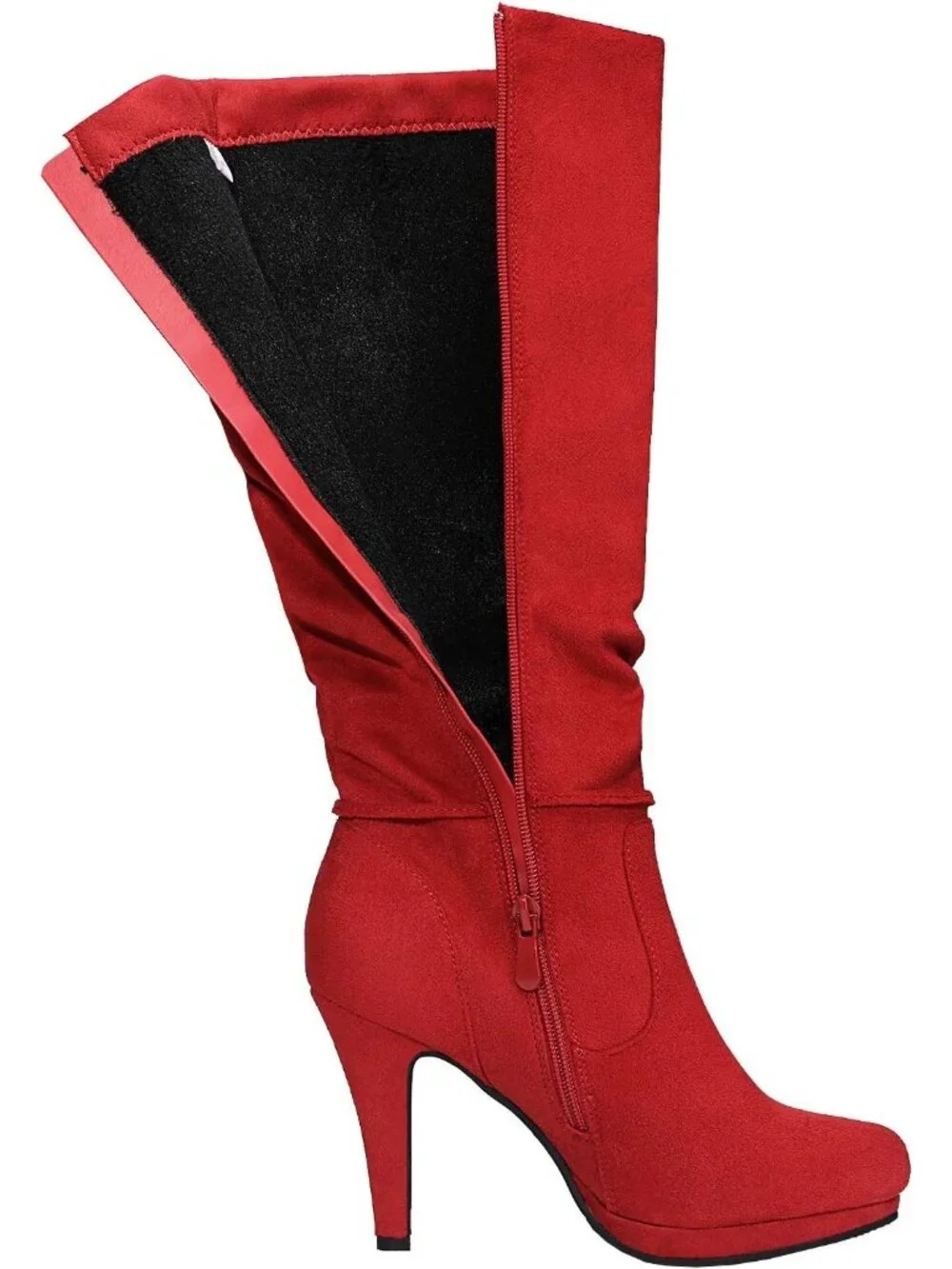 Women's Red Stiletto Heel Rhinestone Chain Side Zipper Knee High Boots